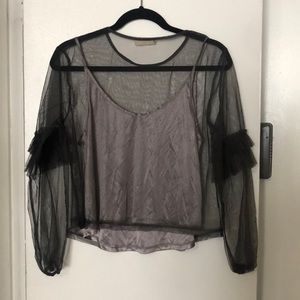 Sheer long sleeved ruffled Top with Tank Top NWOT